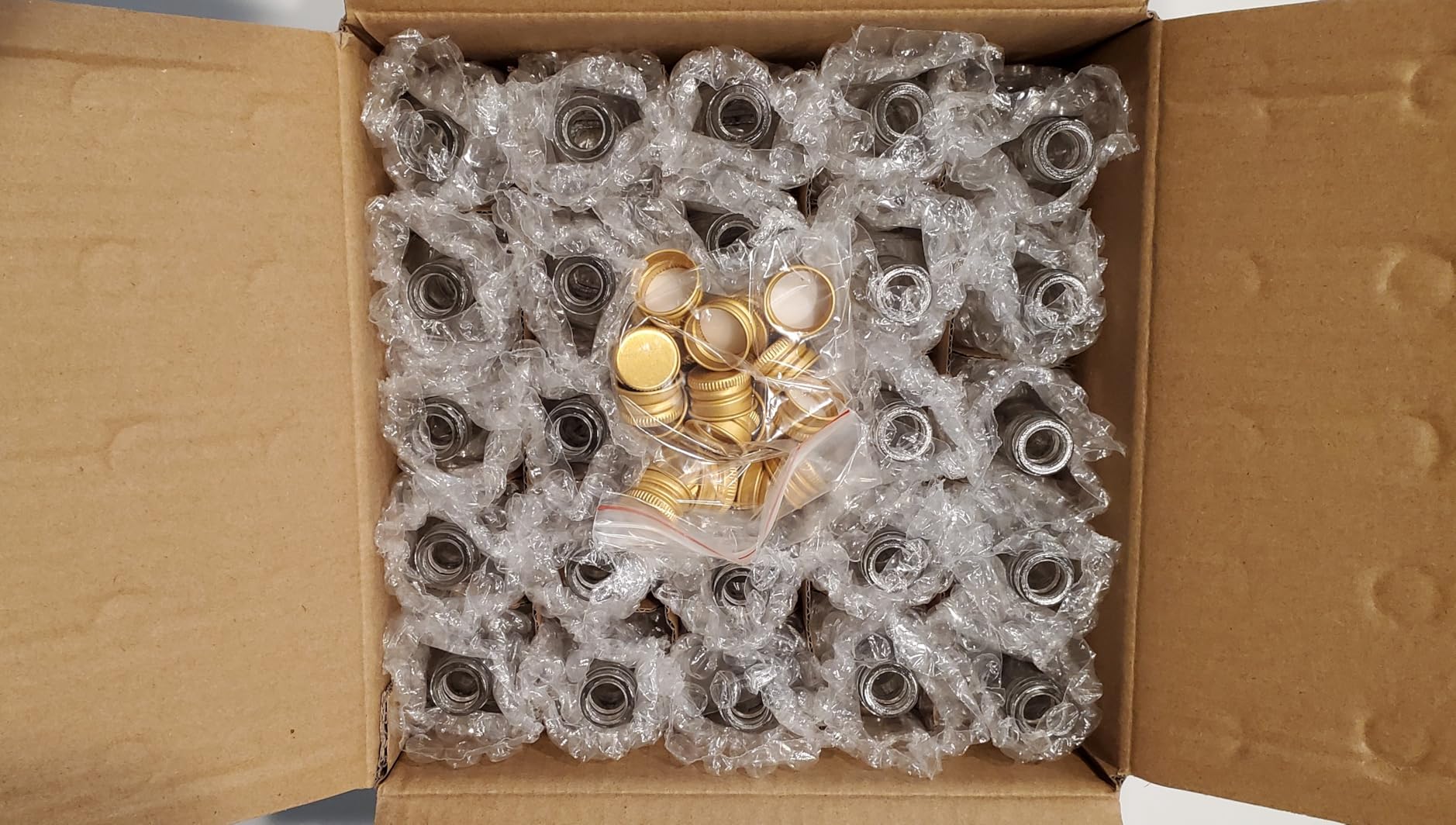 50 ml (1.7oz) Mini Small Glass Bottles With Leak Proof Gold Caps, Aluminum Lids, 24 Pack, For Liquor Wine Alcohol Ginger Shots Samples Decorative customer photo 1