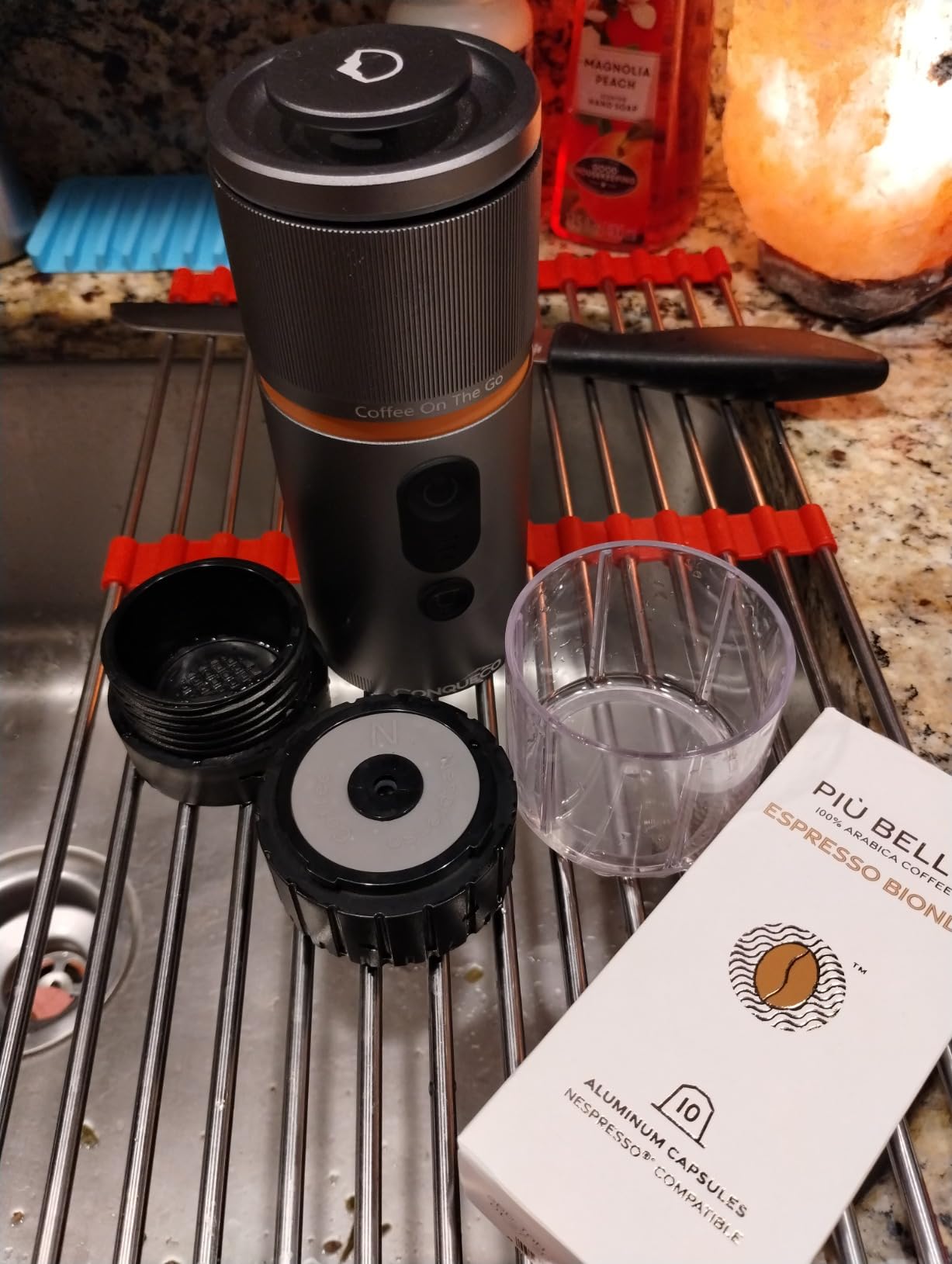 CONQUECO Portable Espresso Coffee Machine: 12V Electric Small Travel Expresso Maker - Self Heating 8 Cups Battery Powered Compatible for Nespresso Capsule - for Camping RV Hiking Office (Pearl White) customer photo 1