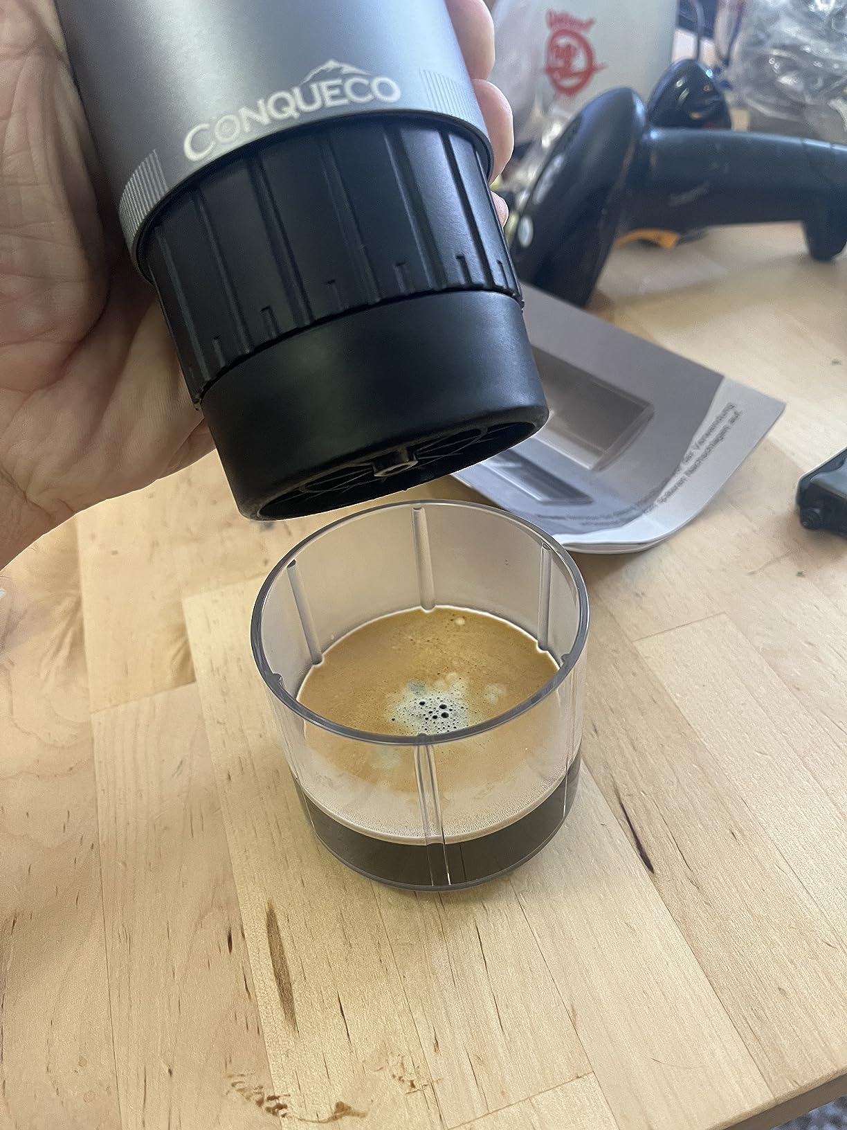 CONQUECO Portable Espresso Coffee Machine: 12V Electric Small Travel Expresso Maker - Self Heating 8 Cups Battery Powered Compatible for Nespresso Capsule - for Camping RV Hiking Office (Pearl White) customer photo 2