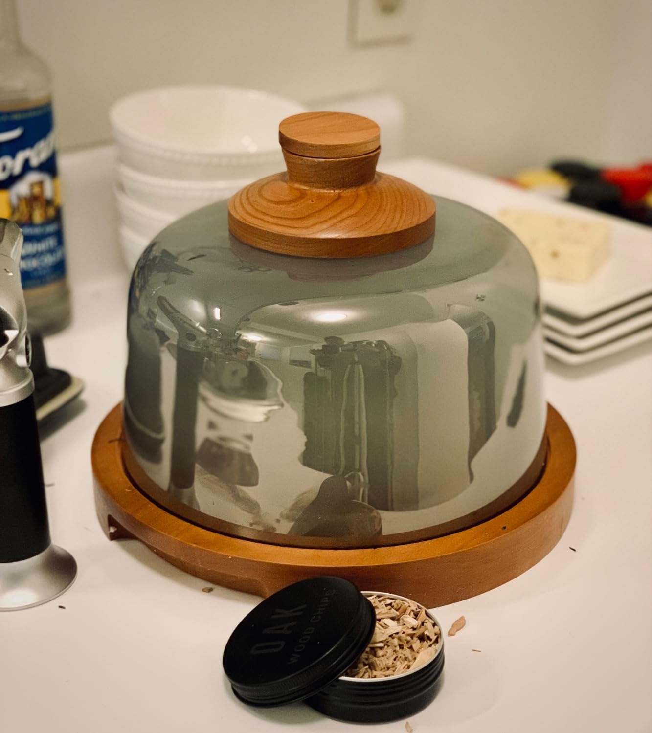 Cocktail Smoker Kit with Wooden Base and Glass Dome, Perfect for Infusing Smoky Flavors into Old Fashioned Cocktails, Whiskey, and Foods with Included Wood Chips customer photo 2