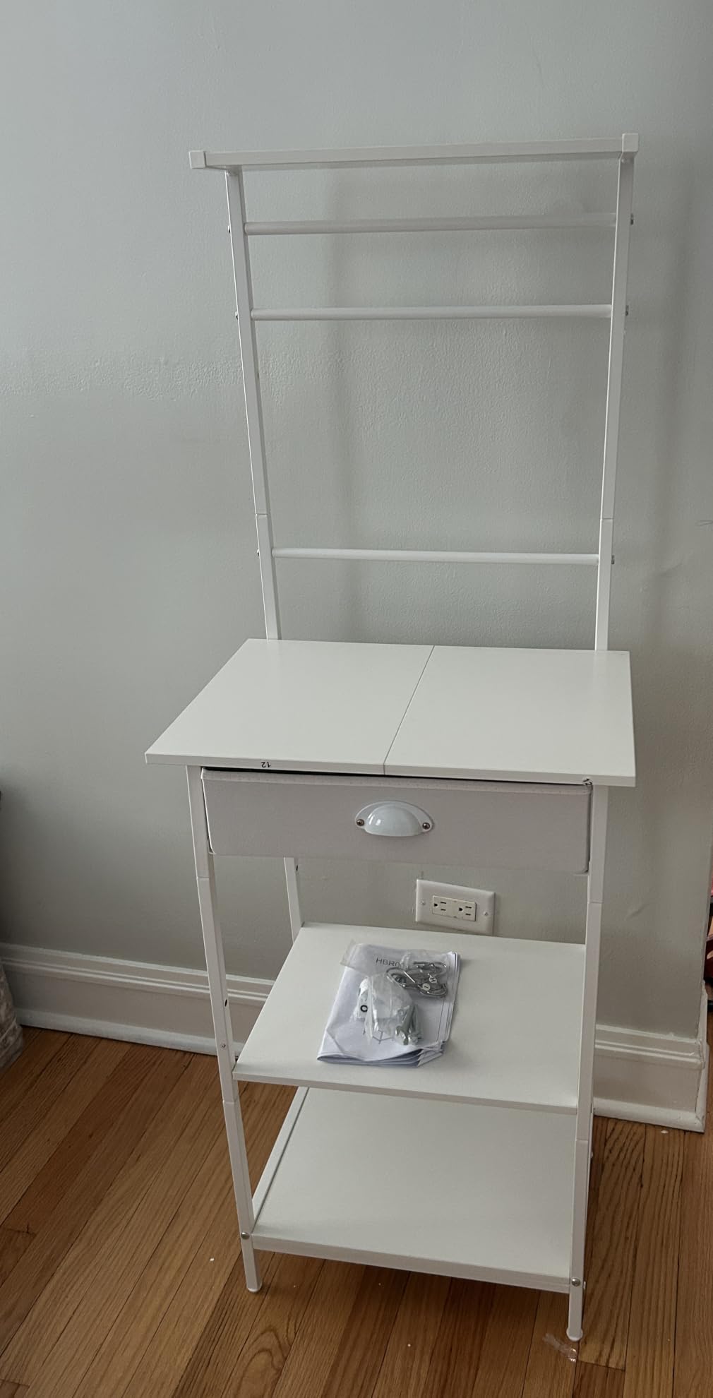 YMYNY 5 Tier Coffee Bar Station, Coffee Stand with Fabric Drawers, 8 S-Shaped Hooks, Corner Bar Cabinet, Height Adjustable, Bakers Rack for Kitchen, Living Room, Rustic Brown HBR009H customer photo 2