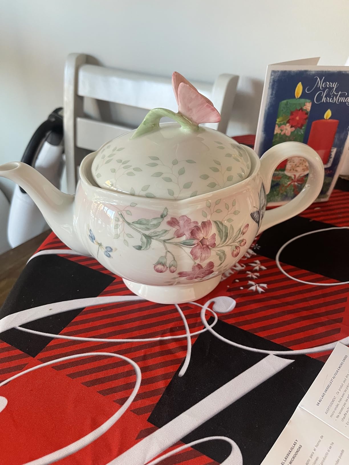 Lenox Butterfly Meadow Pink Ombre Porcelain Teapot Set, 5-Piece, 64oz customer photo 2