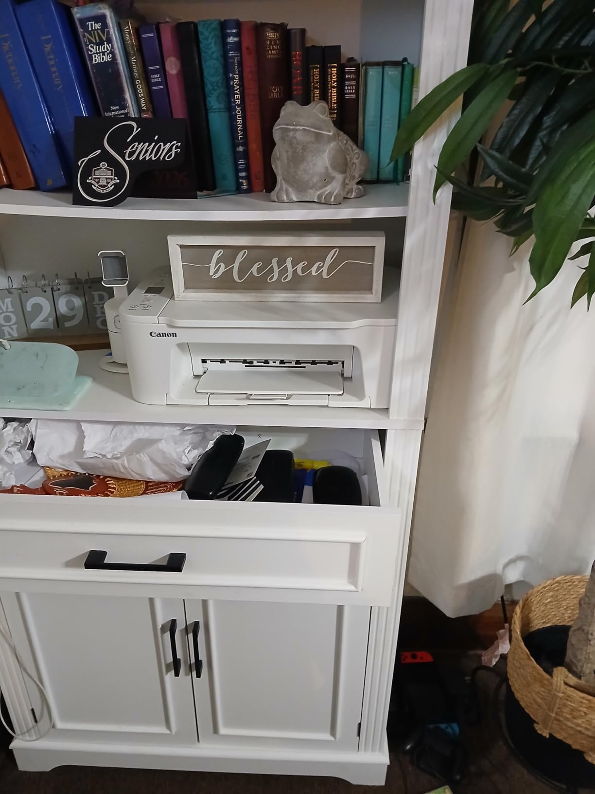 SEDETA Farmhouse Bookshelves and Bookcases with Doors, Drawer, White customer photo 1