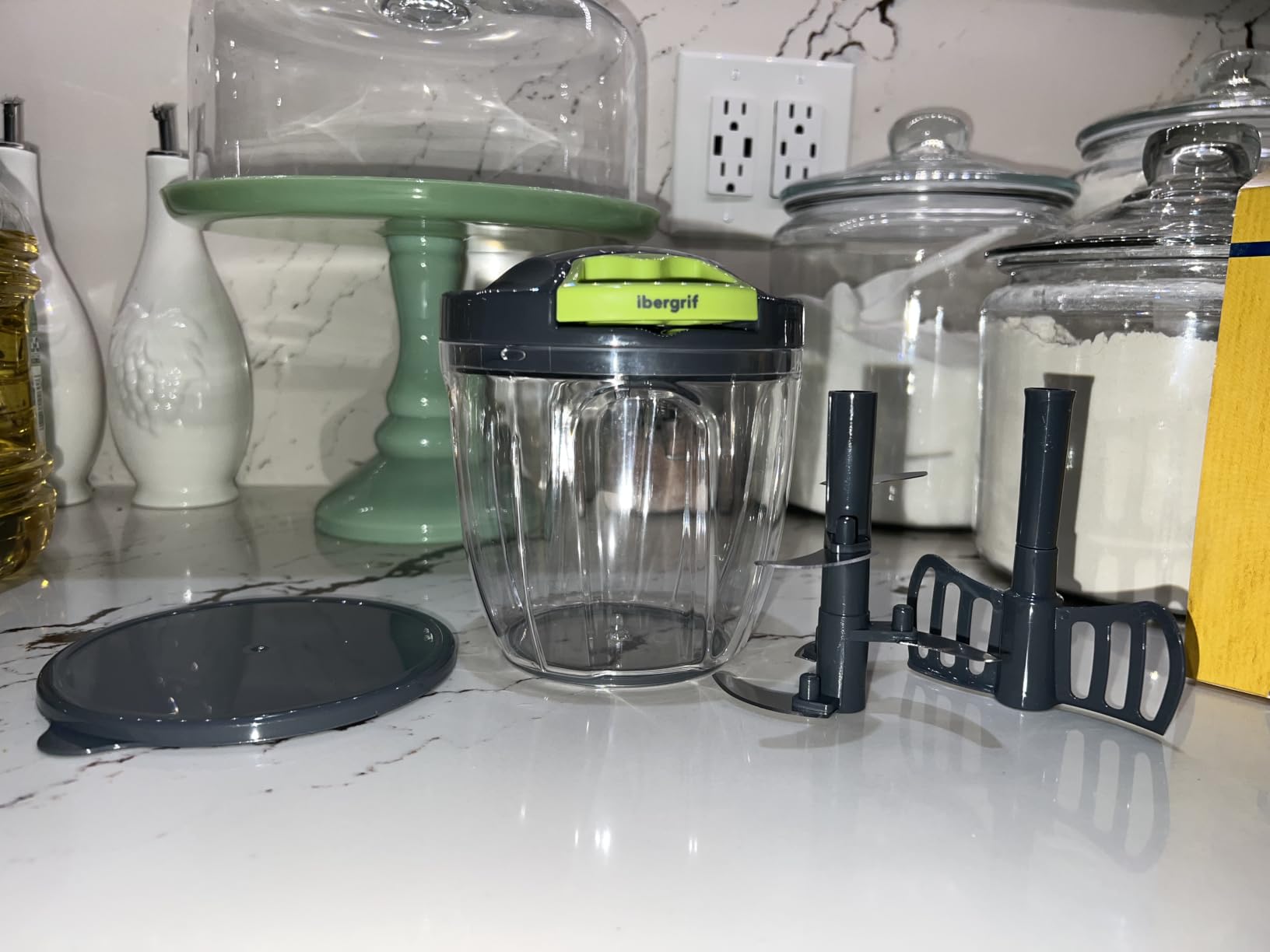 Ibergrif Manual Food Processor Vegetable Chopper, Portable Onion Chopper Garlic Mincer with Hand Pull String Cutter for for Veggies, Ginger, Fruits, Nuts, Herbs, 500ml, for Kitchen, Camping, RV, M501 customer photo 1