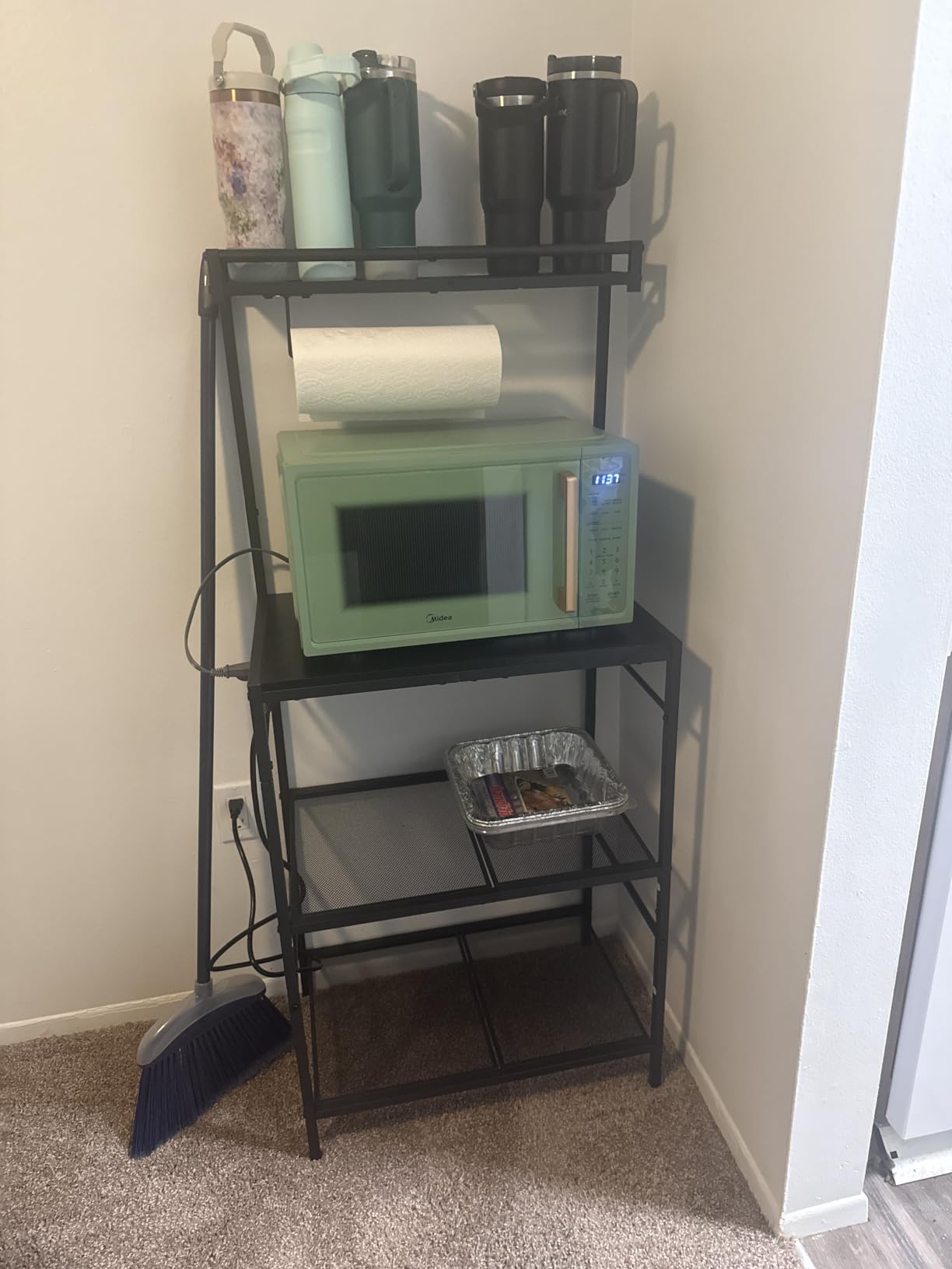 MAHANCRIS Bakers Rack with Storage, Microwave Stand with Paper Holder, Bakers Rack with Power Outlet, Coffee Bar Station with 6 Hooks, for Kitchen, Dining Room, Black BRBK36E01 customer photo 2