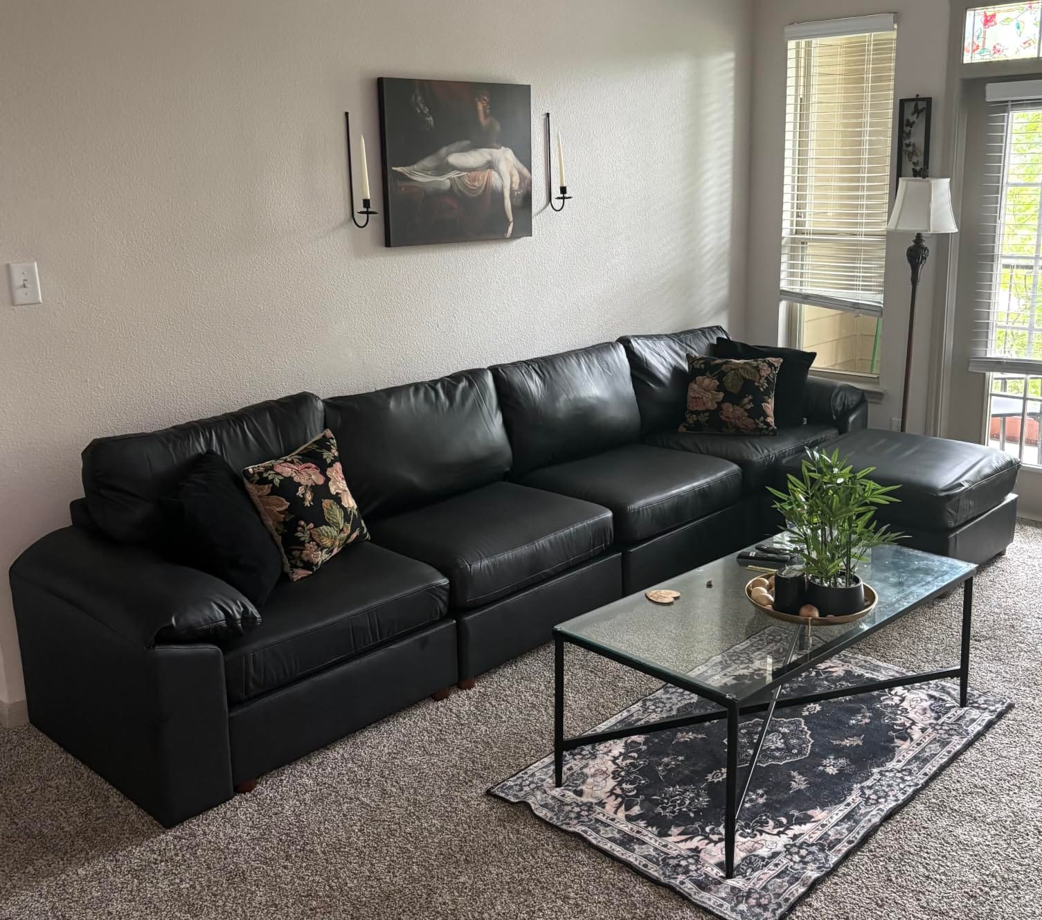 EASE MOOSE Leather Sectional Couch, L Shaped Deep Seat Modern Sofa, Beige customer photo 1