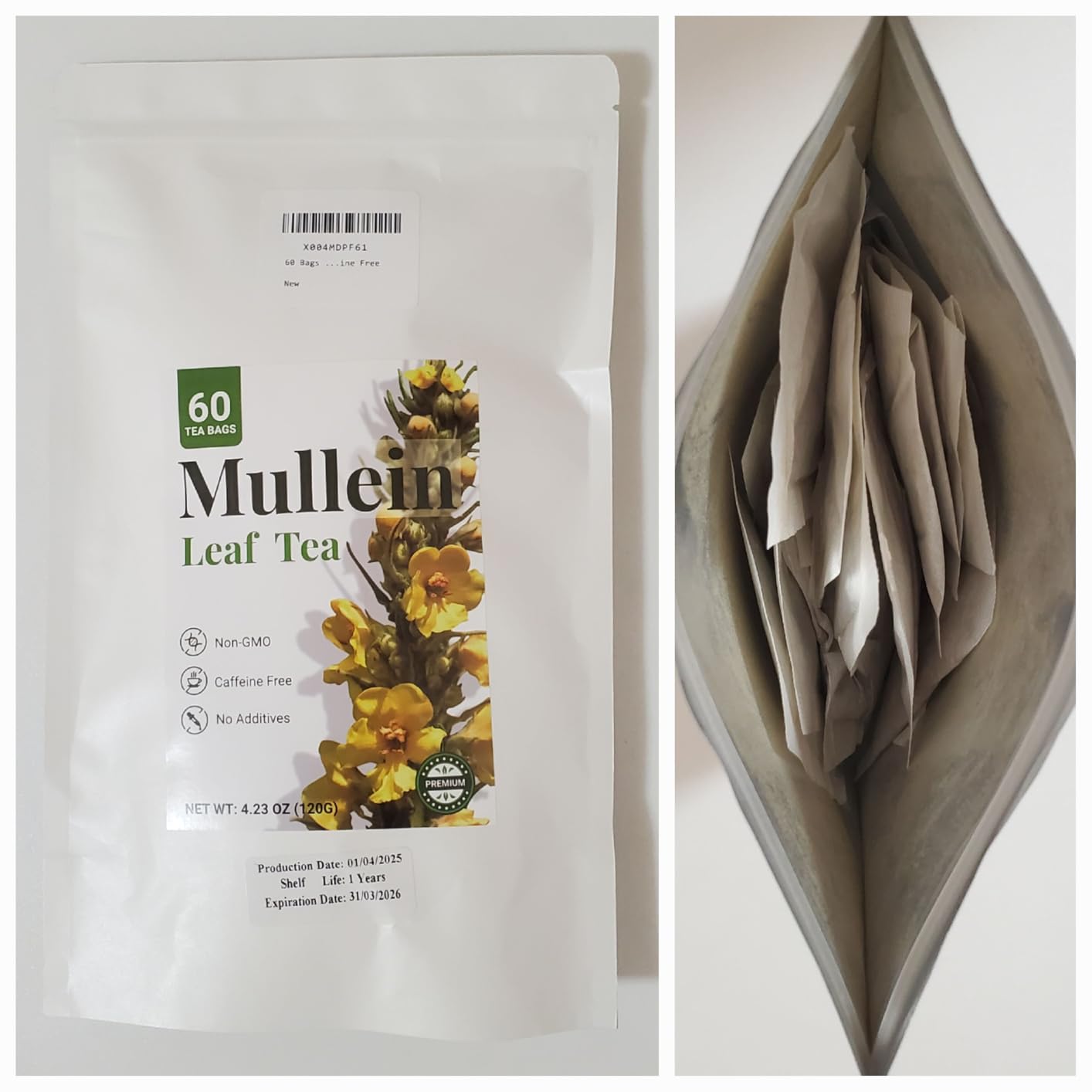 Premium 60 Mullein Tea Bags For Lungs - 100% Pure Mullein Leaf | For Lung Health & Respiratory Wellness Support | Caffeine Free - No Additives & Non-GMO | Plastic-Free, Plant-Based Tea Bags customer photo 2