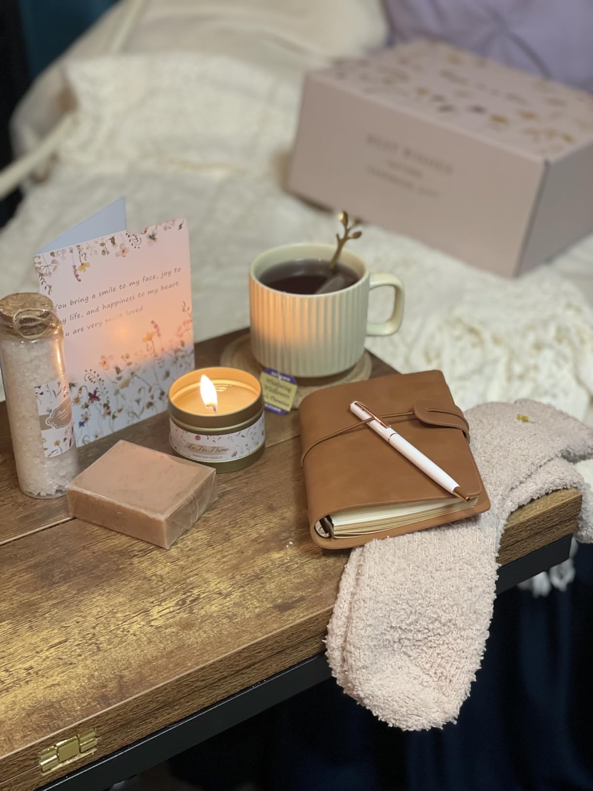 Birthday Gifts for Women, Get Well Soon Self Care Package Box, Sending Hug Baskets Thinking of You Inspirational Gift for New Mom Best Friend Birthday (Ivory) customer photo 2