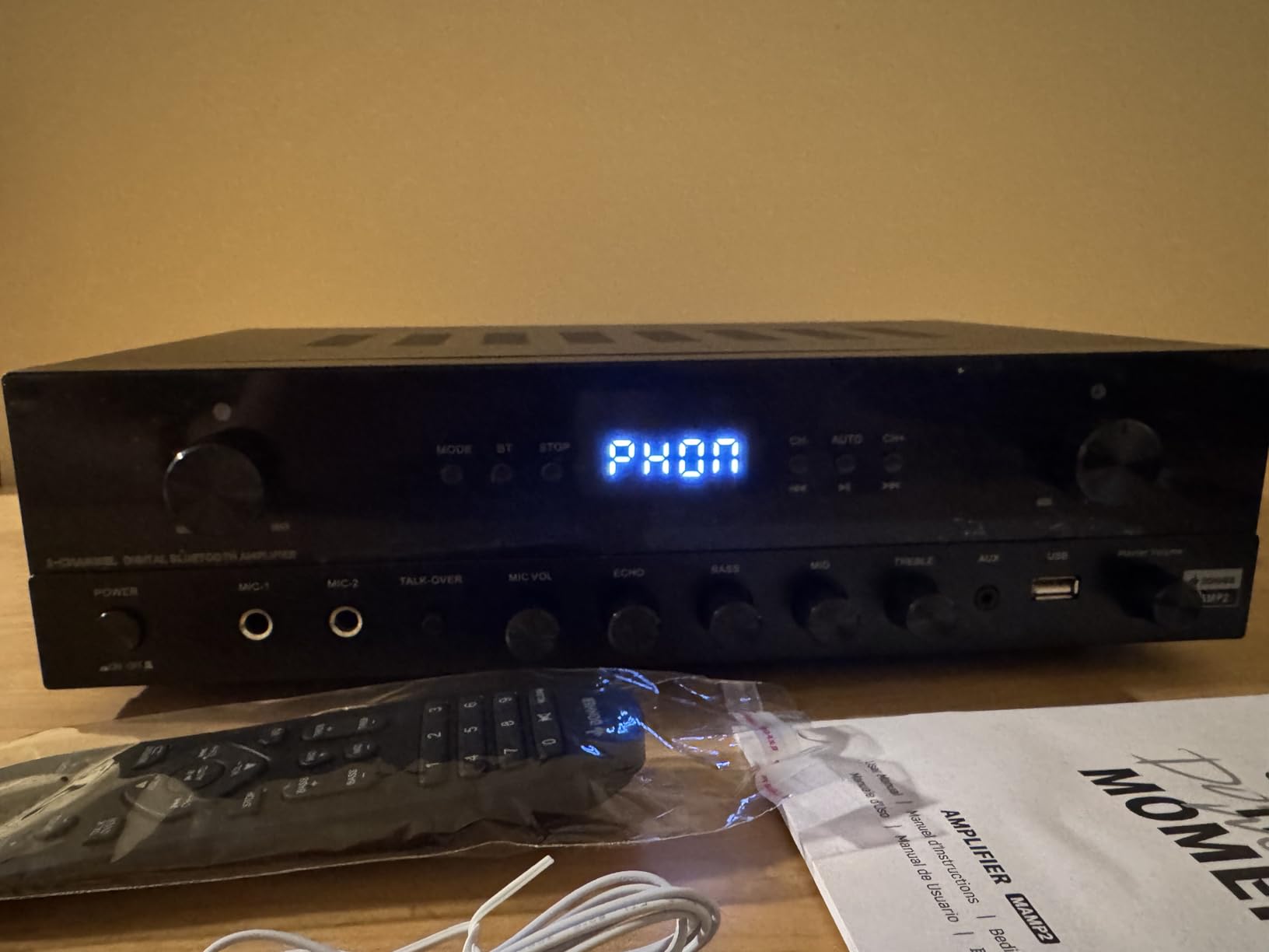 Donner Stereo Audio Amplifier, 600W Peak 2 Channel Receiver with Bluetooth 5.3, Phono, Optical, Coaxial, USB, FM, 2 Mic-in, Aux, RCA Input for Home, Karaoke, Theater Speakers, MAMP2 customer photo 1