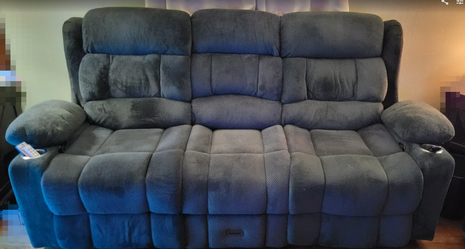 Dresegmt Loveseat Recliner Sofa Set, Flip Middle Backrest Design PU Leather 3 Seater Reclining Sofa and Single Oversized Recliner Chair, Manual Couches for Living Room (Black, PU 3+1) customer photo 2