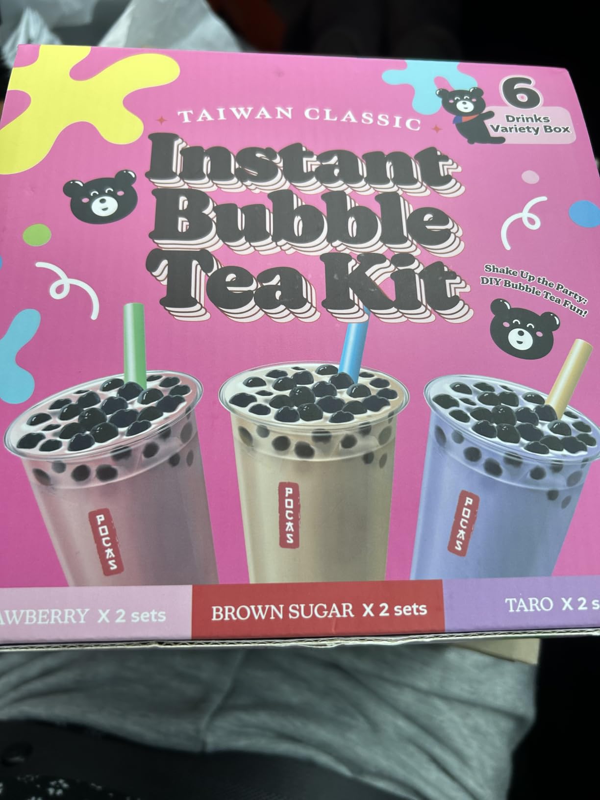 Pocas Bubble Tea Kit, Variety 6-Pack Party Set – Strawberry, Taro, and Brown Sugar with Tapioca Pearls, Milk Powder, Cups, Paper Straws, 17.9 Oz customer photo 1