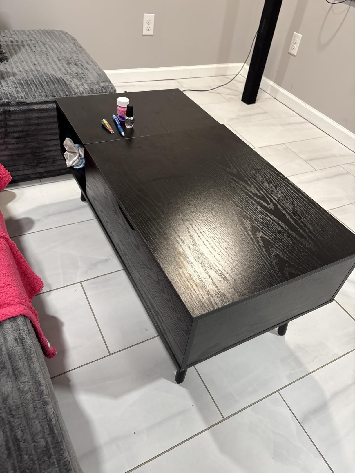 OLIXIS Wooden Coffee Table, Lift Top Coffee Table with Large Hidden Compartment and Ample Storage Shelf, Lift Tabletop Dining Table for Living Room, Home Small Space, Rustic customer photo 1