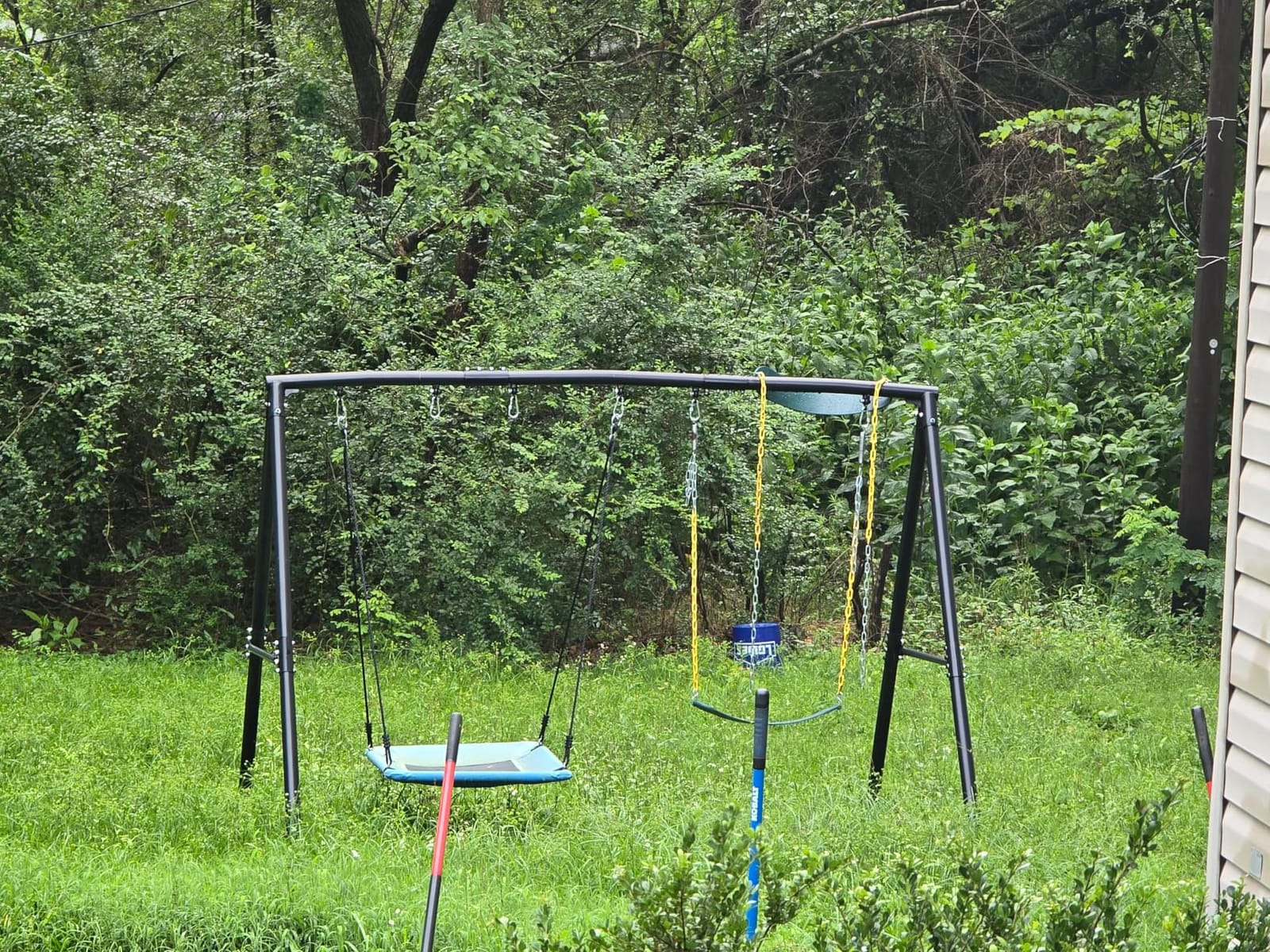 Hapfan 7.3ft Tall Swing Set for Backyard with 3 Swings (Brown & Green) | 60mm Metal Pipe, Platform Swing + 2 Belt Swings, for Kids from Toddler to Teens, ASTM Tested | CPSC Safety Compliant (Patented) customer photo 1