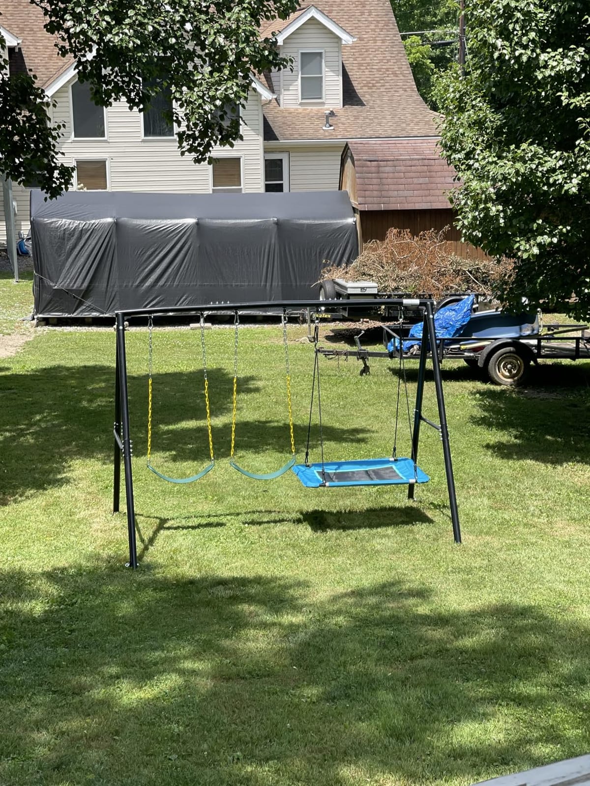 Hapfan 7.3ft Tall Swing Set for Backyard with 3 Swings (Brown & Green) | 60mm Metal Pipe, Platform Swing + 2 Belt Swings, for Kids from Toddler to Teens, ASTM Tested | CPSC Safety Compliant (Patented) customer photo 2