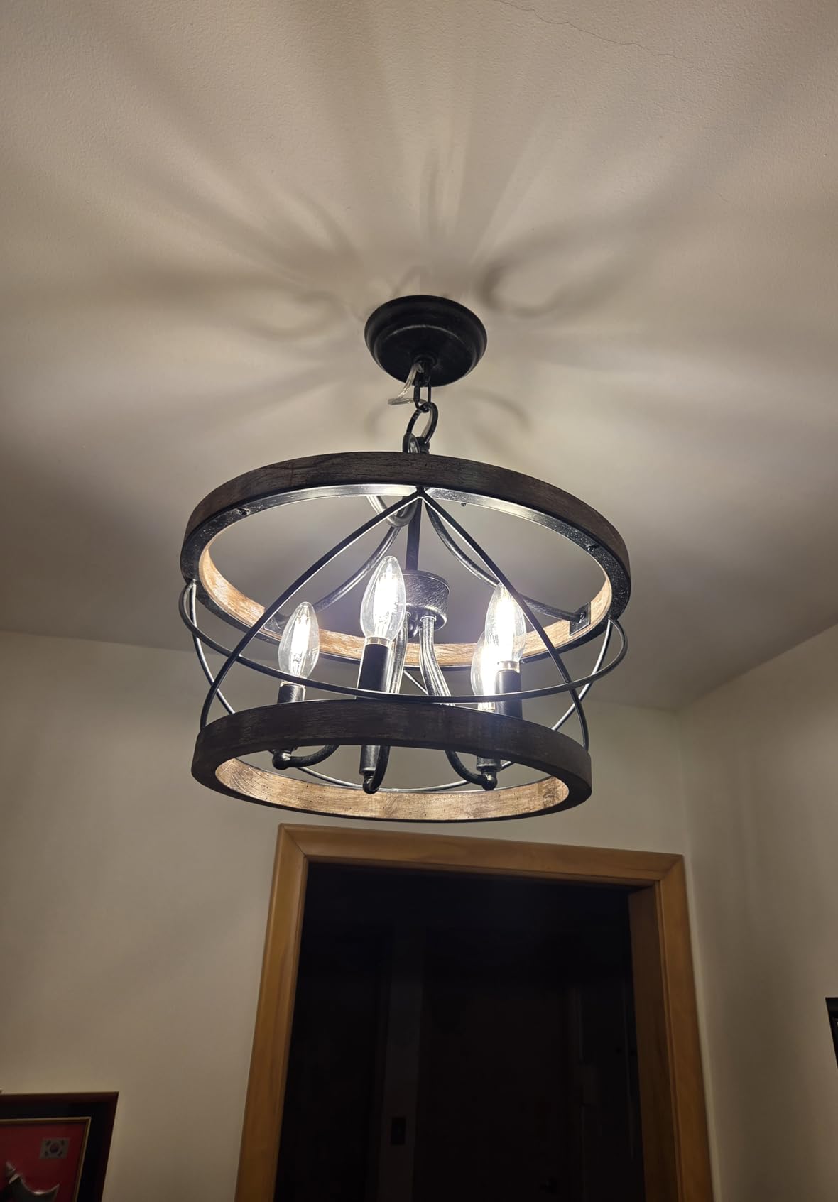 Farmhouse Wood Chandelier Light Fixture, 16 Inch Dining Room Light Fixture customer photo 2
