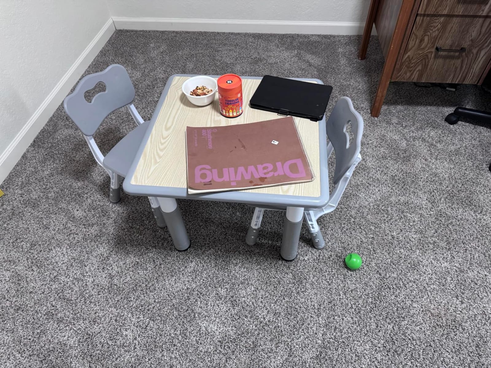 Pterying Toddler Table and Chair Set, Graffiti Tabletop, 2 Chairs, Grey customer photo 2
