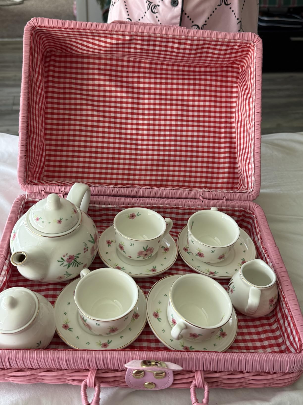 Porcelain Tea Set for Toddlers, Tea Party Set for Little Girls, Kids Tea Set Kitchen Pretend Play, Princess Tea Time Playset with Teapot Cups Carry Case, Toddler Girl Toys Birthday Gifts Age 3+ customer photo 2