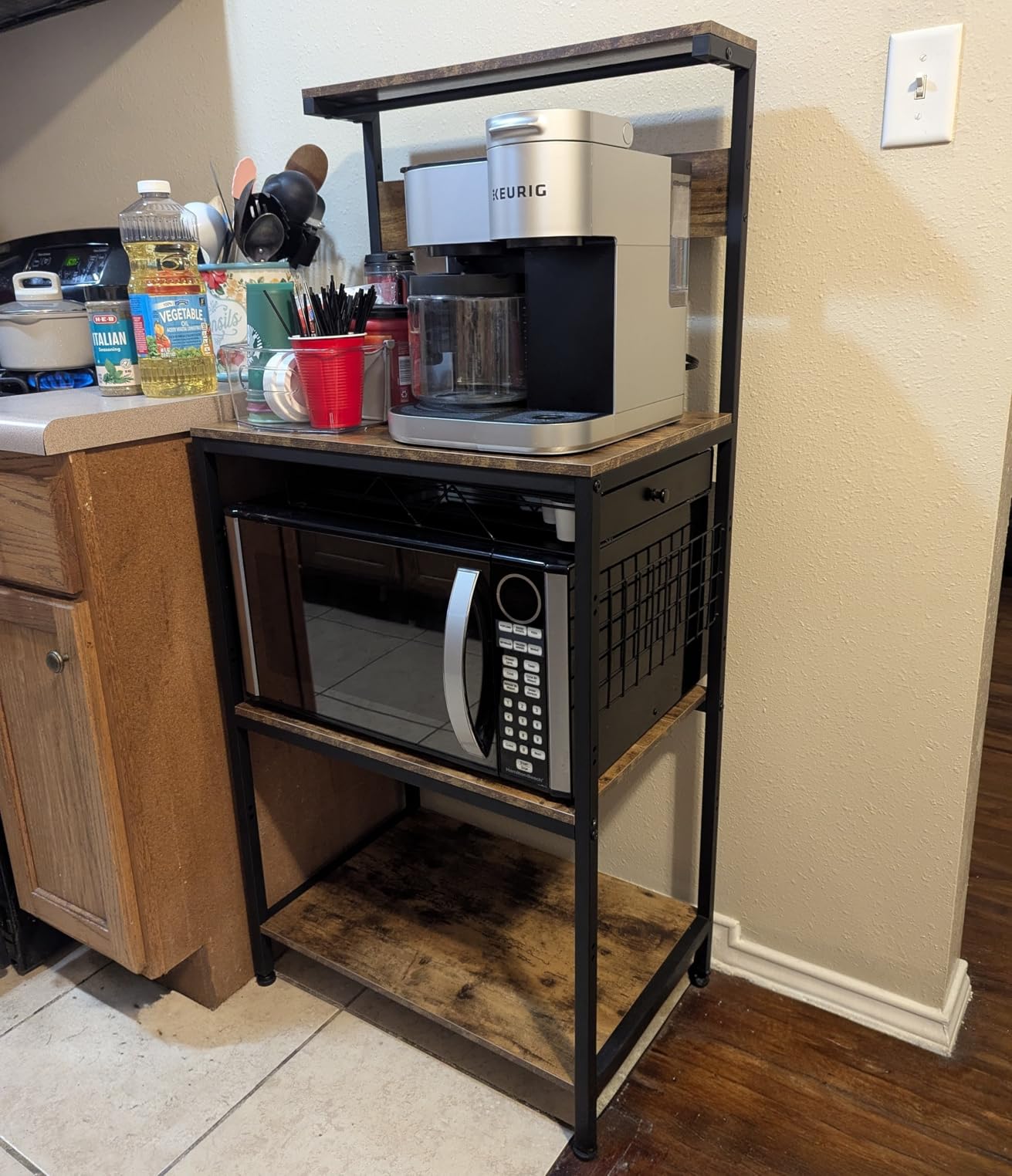 Sweetcrispy 23.6'' Small Bakers Rack with Power Outlet for Kitchen Storage customer photo 1