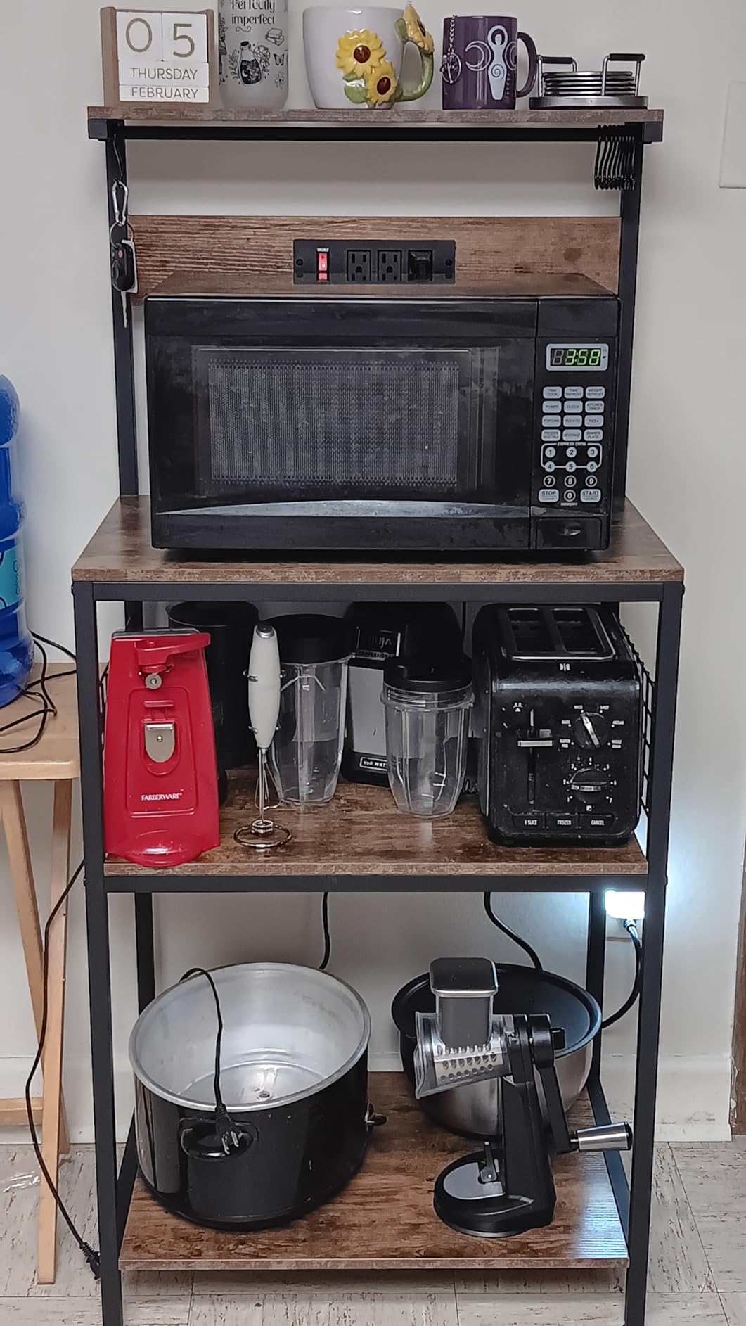 Sweetcrispy 23.6'' Small Bakers Rack with Power Outlet for Kitchen Storage customer photo 2