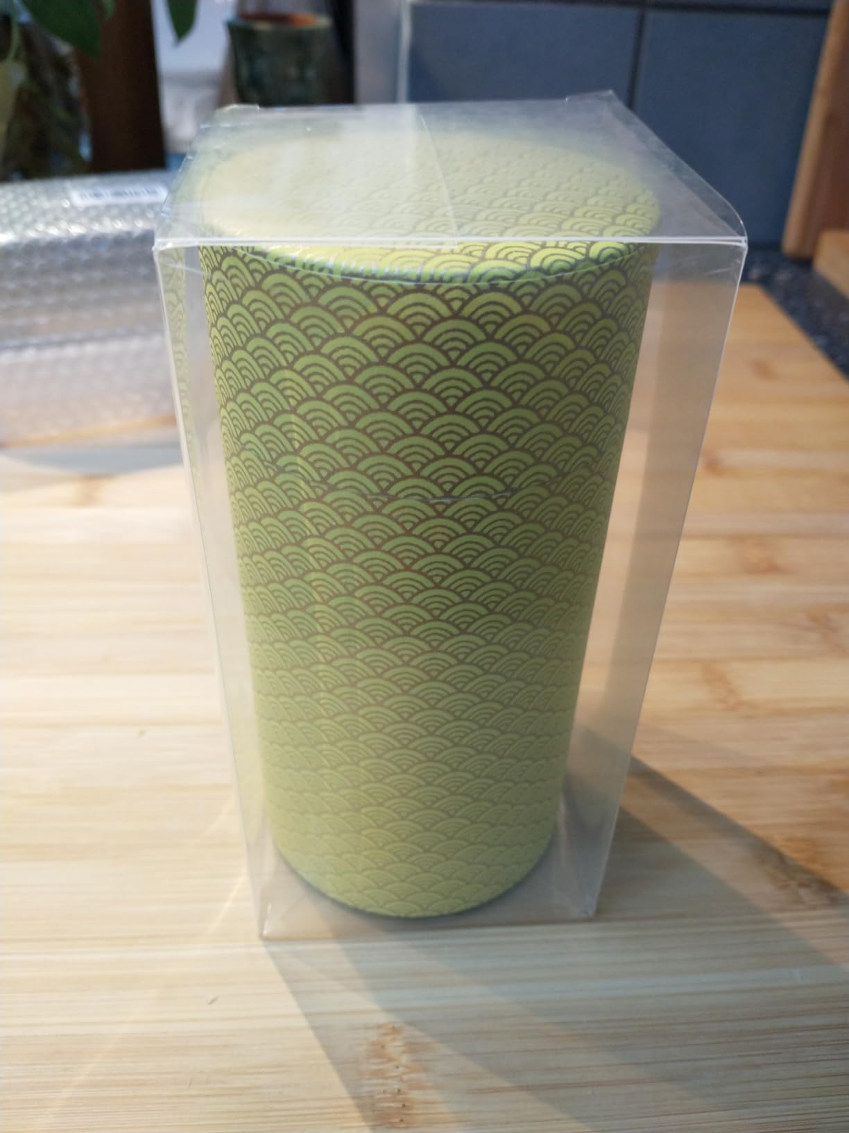Washi Paper Tea Tin Canister: Long 3.5oz (100g) Japanese Asanoha Pattern (#143), Japan customer photo 1