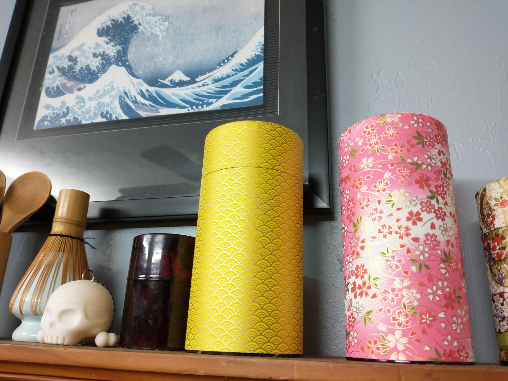 Washi Paper Tea Tin Canister: Long 3.5oz (100g) Japanese Asanoha Pattern (#143), Japan customer photo 2
