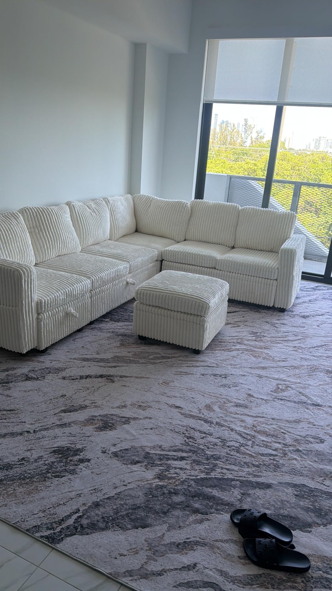 HONBAY Corduroy L Shaped Sectional Sleeper Sofa with Pull Out Bed,Green customer photo 1
