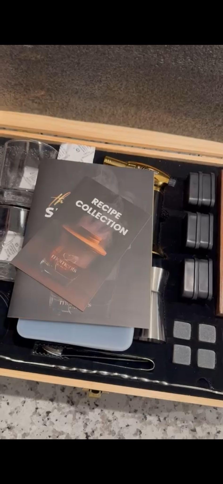 Premium Whiskey Smoker Kit – Wooden Gift Box with Torch, Smoker Lid, Square Glasses, Leather Coasters, 6 Wood Chips with Tray, Whiskey Stones, Ice Molds, Mixing Tools & Instructions customer photo 2