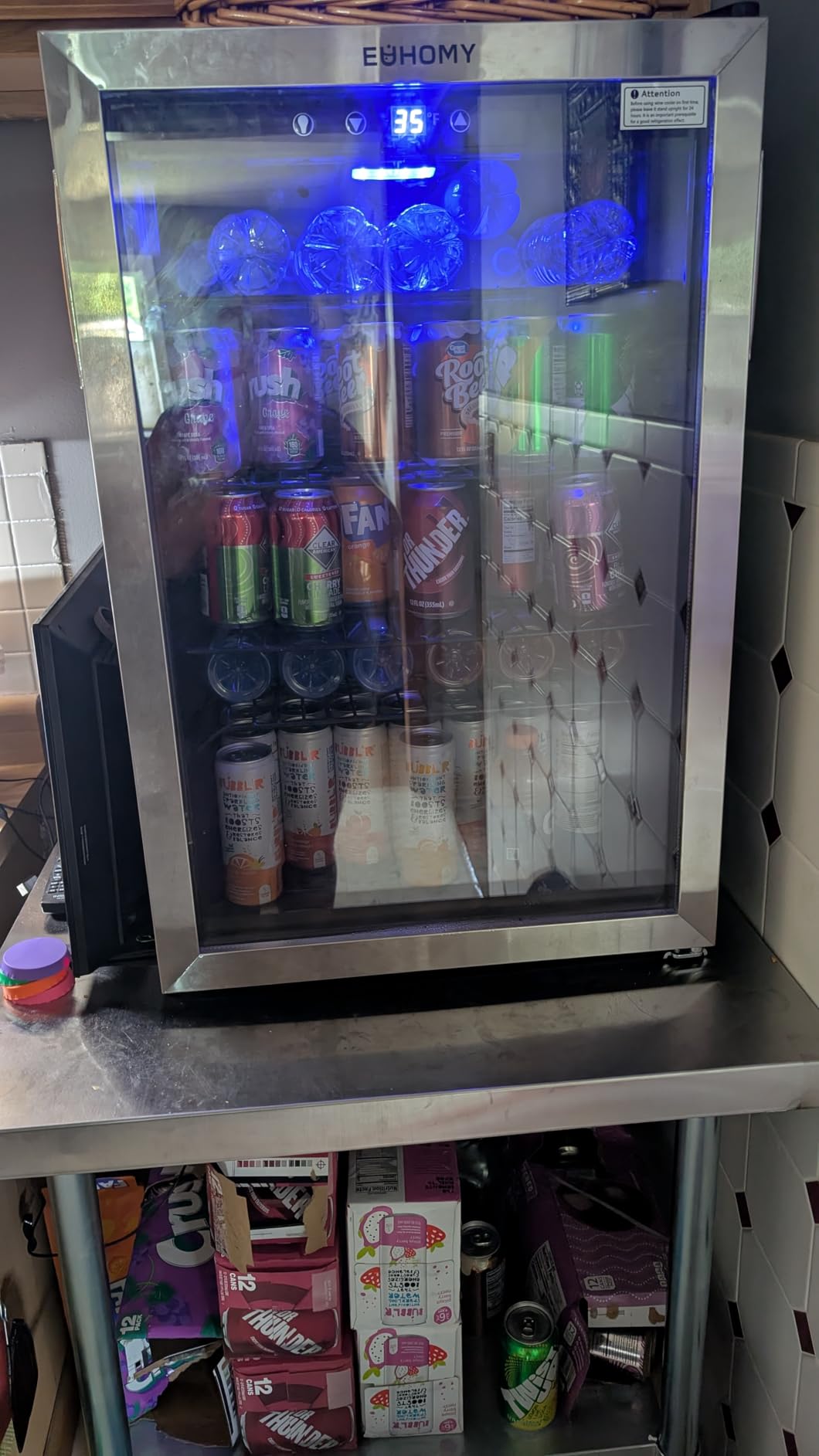EUHOMY 130 Can Mini Fridge, Beverage Refrigerator with Glass Door, Silver | 3.2 Cu.ft Capacity, 37°F to 61°F, Compressor Cooling, Digital Temperature Control, Removable Shelves, Home Bar Office Use customer photo 2