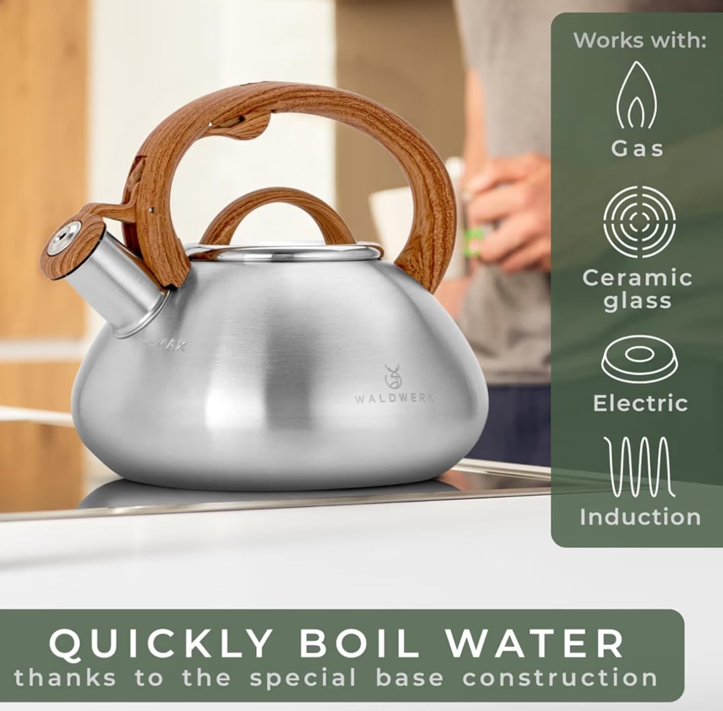 WALDWERK Tea Kettle Stovetop (1.5 Quart) - Teapot for Stovetop - also for Induction and Gas Stoves - Stainless Steel Tea Kettle - Whistling Tea Kettle for Stove Top - Non Toxic Tea Kettle Stovetop customer photo 1