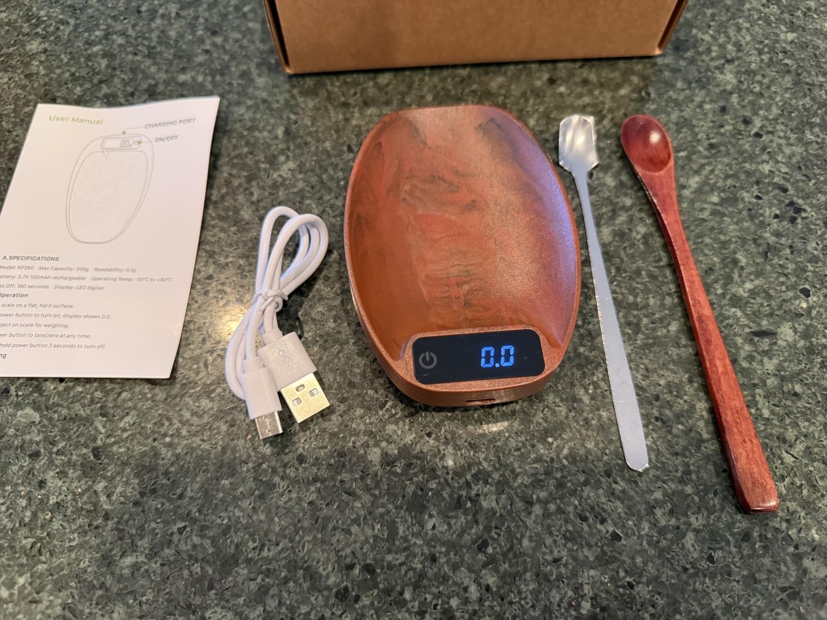 Portable Coffee Scale Mini Electronic Gram Scale Rechargeable Digital Scale for Home Office Coffee Making & Kitchen Use (Wood) customer photo 2