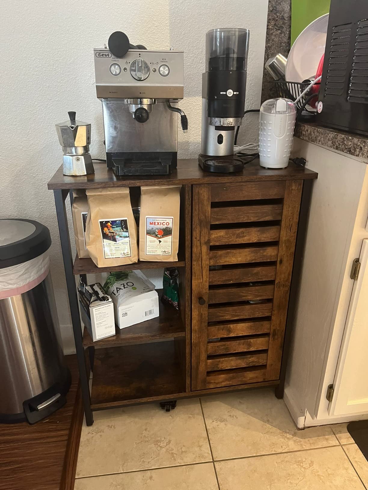 VASAGLE Siren Collection - Buffet Cabinet, Farmhouse Coffee Bar Cabinet with 2 Drawers, Adjustable Shelves, 4 Doors, Sideboard, 15.8 x 55.1 x 31.5 Inches, Taupe Brown ULSC541TA01S customer photo 1