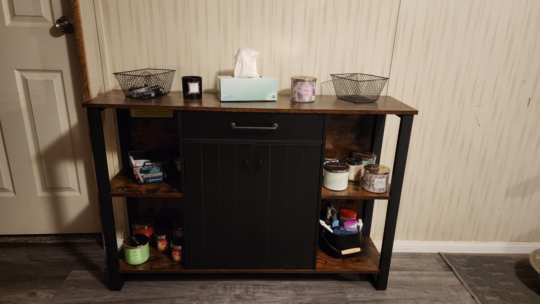 VASAGLE Siren Collection - Buffet Cabinet, Farmhouse Coffee Bar Cabinet with 2 Drawers, Adjustable Shelves, 4 Doors, Sideboard, 15.8 x 55.1 x 31.5 Inches, Taupe Brown ULSC541TA01S customer photo 2