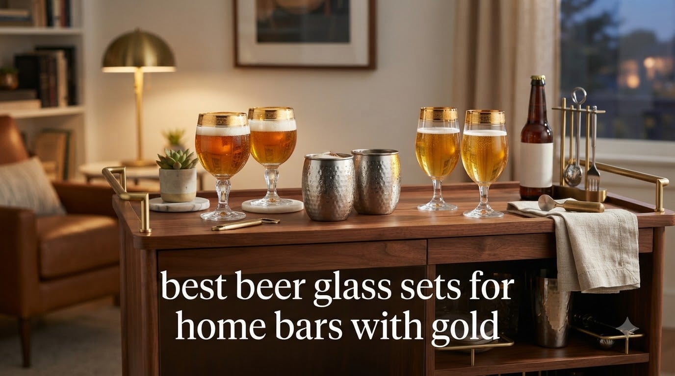 best beer glass sets for home bars with gold
