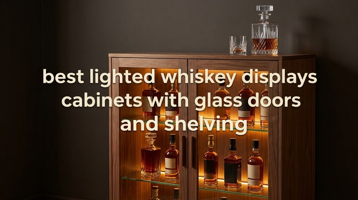 best lighted whiskey displays cabinets with glass doors and shelving