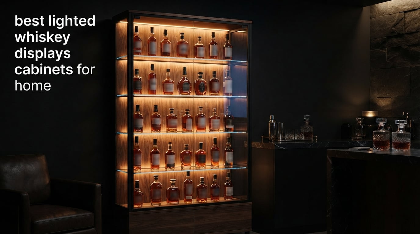 best lighted whiskey displays cabinets for home
