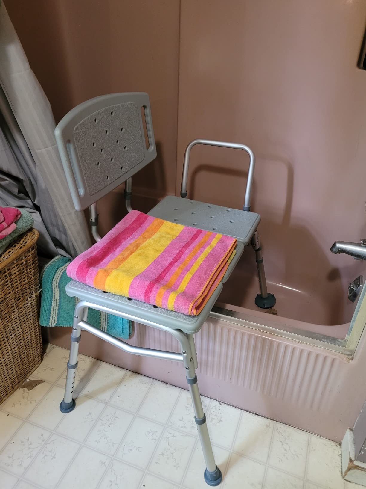 HEALTHLINE Transfer Bench Adjustable Height 500 Lbs, Heavy Duty Bariatric Tub Transfer Bench with Back, Non-Slip Seat, Bath Shower Bench Chair for Bathroom for Elderly Disabled customer photo 2