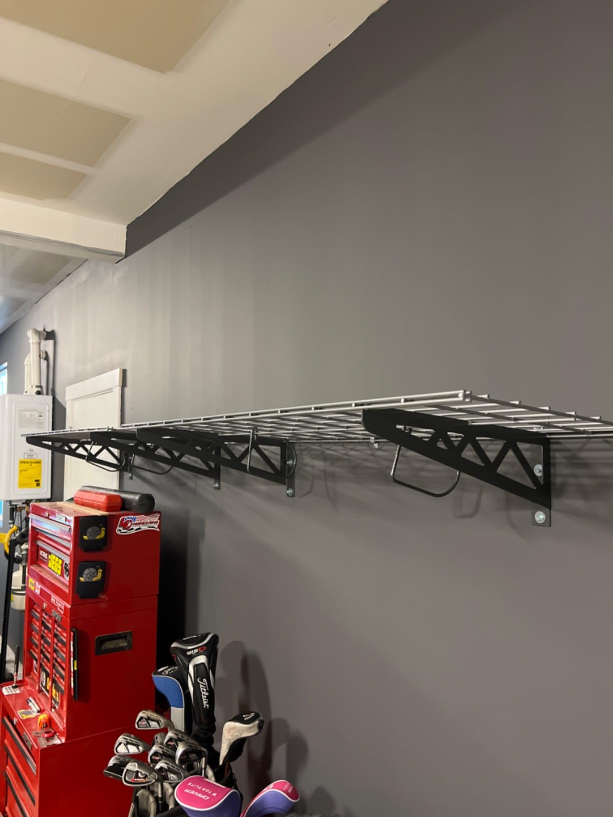 SafeRacks Steel Garage Wall Shelves 2-Pk w/Hooks, 500lb, Hammertone (18x36) customer photo 1