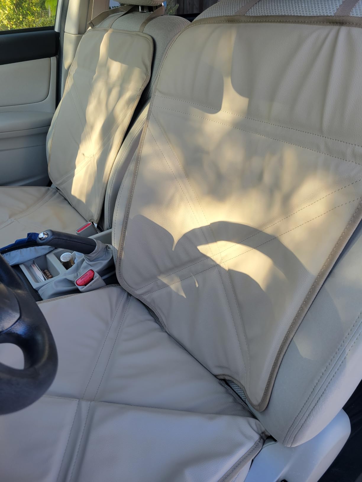Viaviat Car Seat Protector Leather Waterproof Child Safety Seat Protector Cover with Thick Pad and 2 Large Pockets Durable Kick Mat for All Auto Seat (Beige) customer photo 1