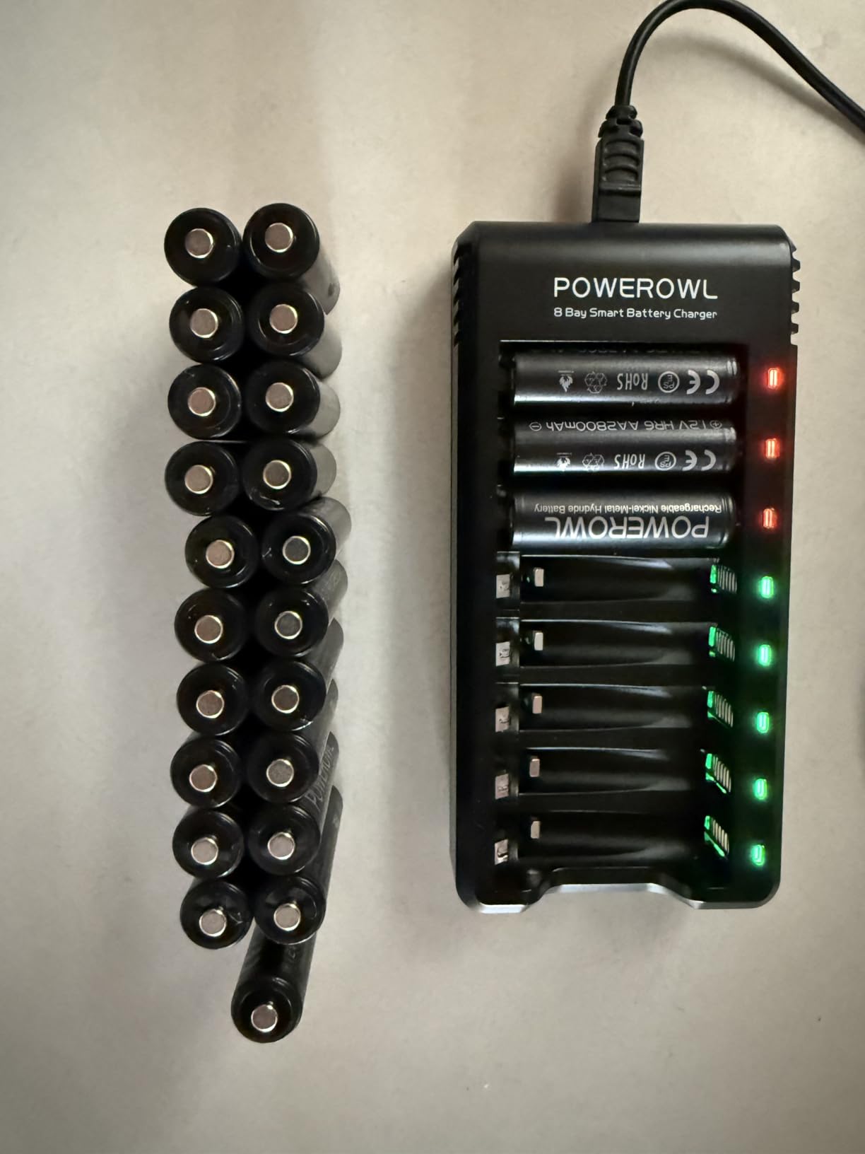 POWEROWL Rechargeable AA Batteries with Charger, 8 Pack of 2800mAh High Capacity Low Self Discharge Ni-MH Double A Batteries with Smart 8 Bay Battery Charger (USB Fast Charging, Independent Slot) customer photo 2
