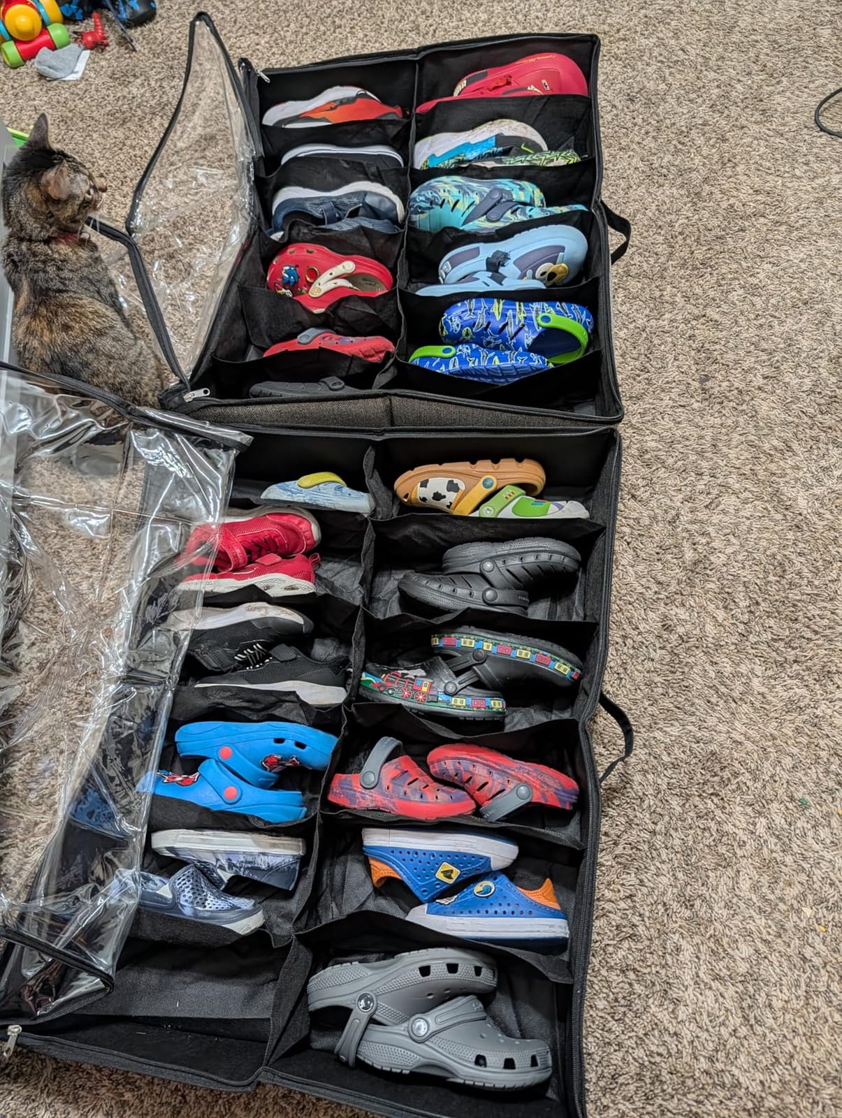 Onlyeasy Sturdy Under Bed Shoe Storage Organizer, Set of 2, Fit 12 to 24 Pairs, Underbed Shoes Closet Storage Solution with Clear Window, Breathable, L29.3 x W23.6 x H5.9, Linen-like Black, MXAUBSB2P customer photo 2