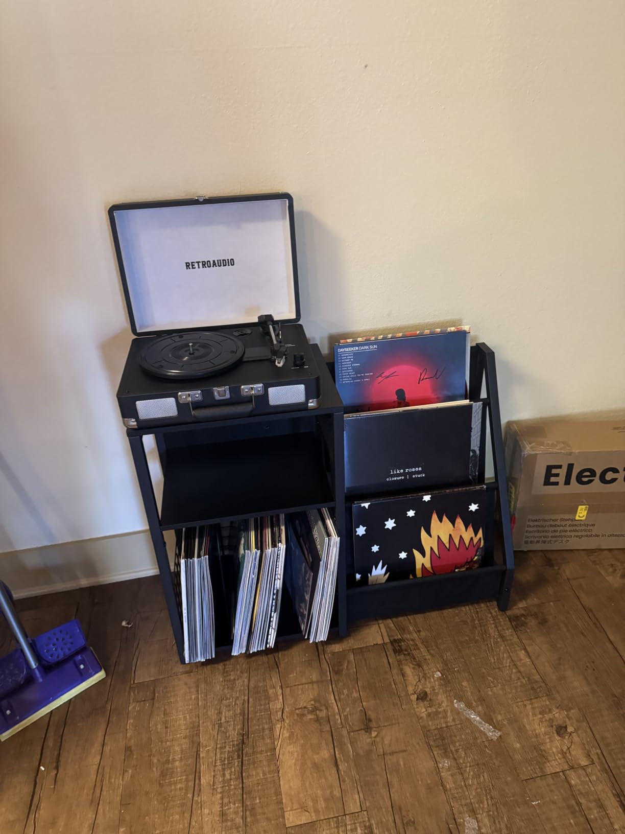 LELELINKY Black End Table,Record Player Stand with Vinyl Storage,3 Tier Side Table with Display Shelf Storage Up to 150 Albums,Industrial Large Record Holder Cabinet for Living Room customer photo 1