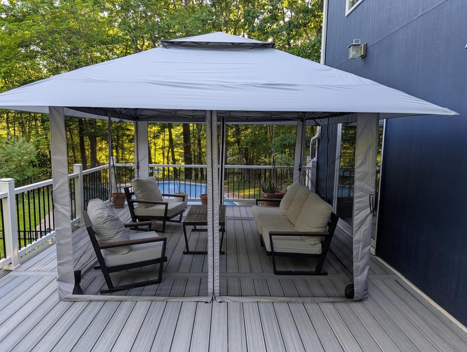 CROWN SHADES Gazebo 10x10 Pop Up Canopy with Mosquito Netting, Beige customer photo 2