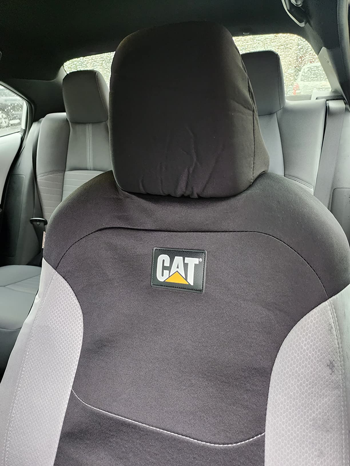Caterpillar Flexfit Automotive Seat Covers for Cars Trucks and SUVs (Set of 2) – Black Seat Covers for Front Seats, Seat Protectors with Gray Honeycomb Trim, Auto Interior Covers customer photo 2
