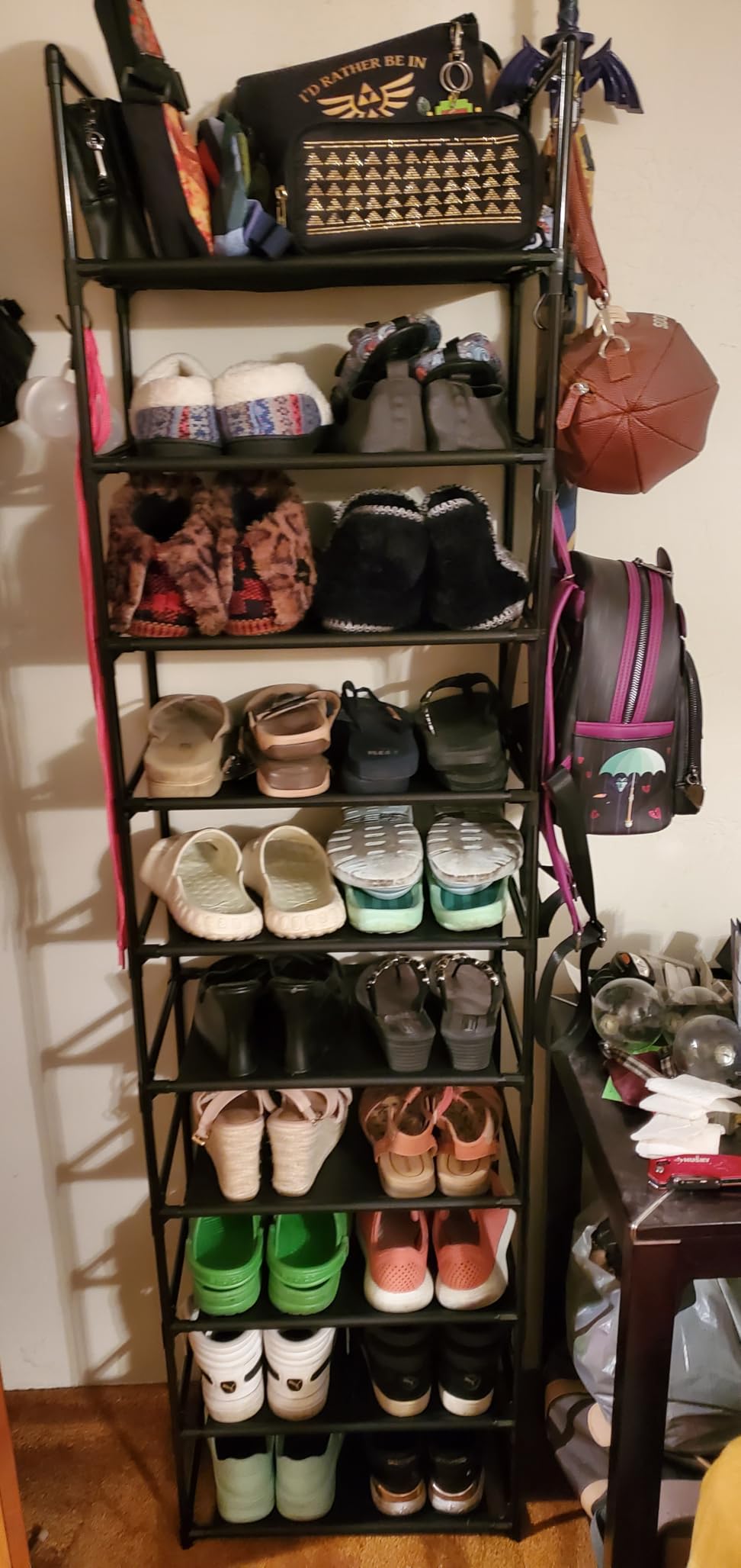 LANTEFUL 10 Tiers Tall Shoe Rack 20-25 Pairs Boots Organizer Storage Sturdy Narrow Shoe Shelf for Entryway, Closets with Hooks, Black customer photo 1