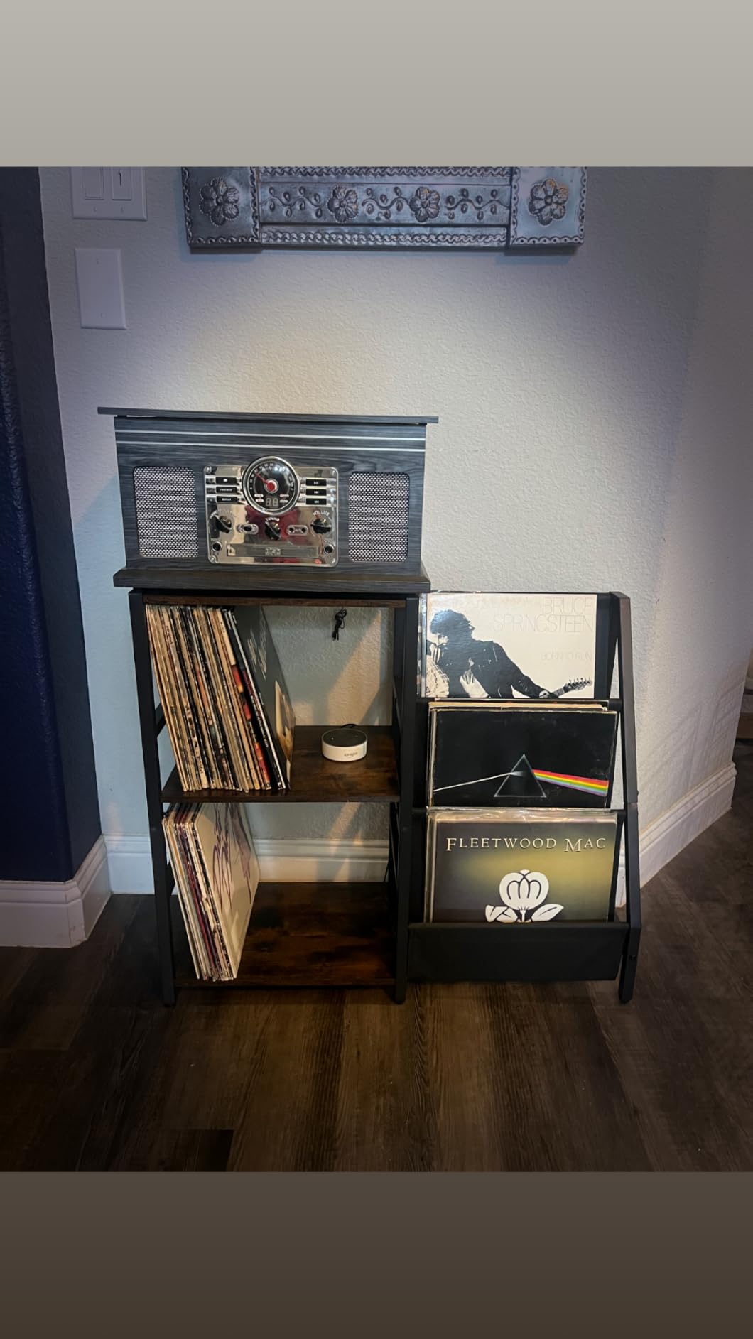 Bikoney Record Player Stand, Turntable Stand with 3-Tier Vinyl Record Storage, Record Player Table 200 Albums, End Table with Vinyl Display Holder Shelf, Record Player Cabinet Media Console for Stereo customer photo 2