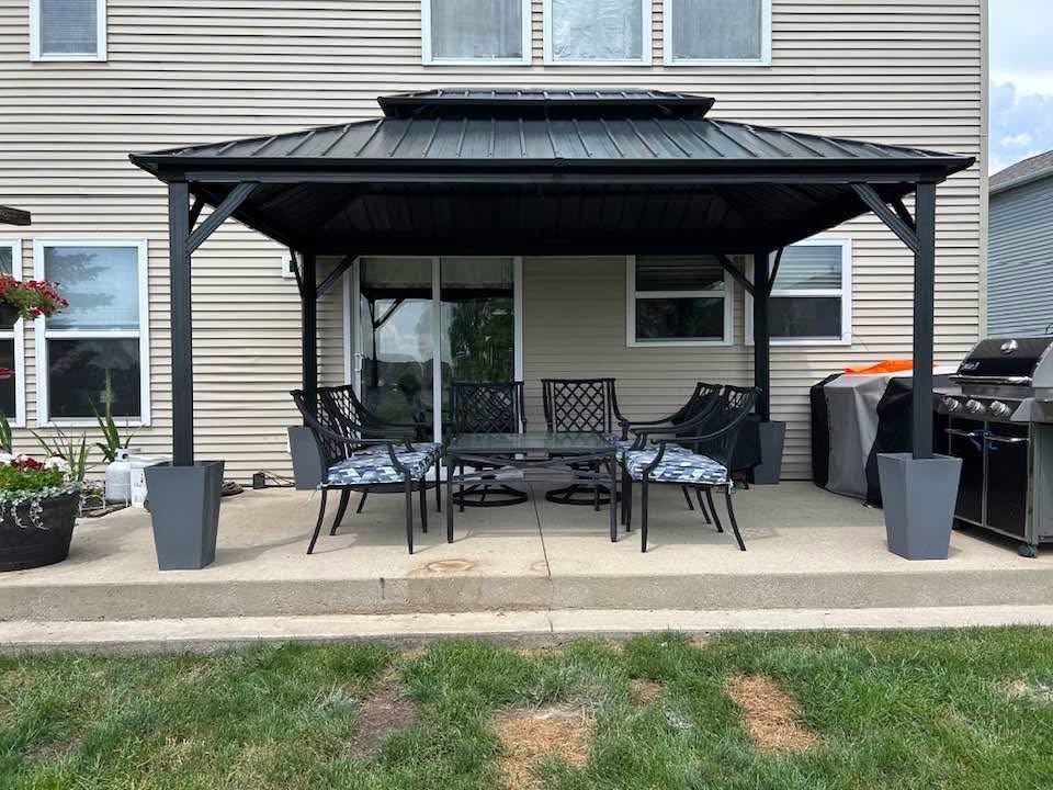 Domi 10' x 14' Hardtop Gazebo Permanent Metal Gazebo with Galvanized Steel Double Roof, Curtains and Netting for Outdoor Dining, Party, Patio, Backyard, Grey customer photo 1