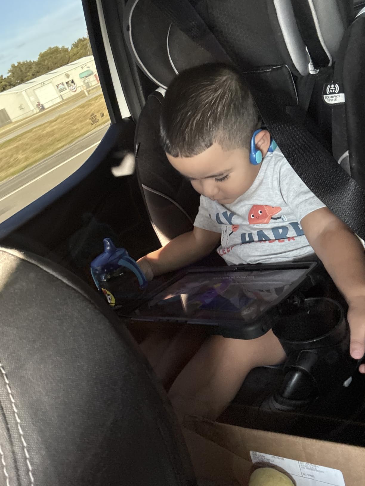 Mehomeli Kids Headphones, Bluetooth 5.2 Air Conduction Open Ear Headphones, 85dB Volume Limiting, Stereo Sound with Mic, IPX5 Waterproof, 20H Playtime, Perfect for School and Outdoor Activities-Blue customer photo 1