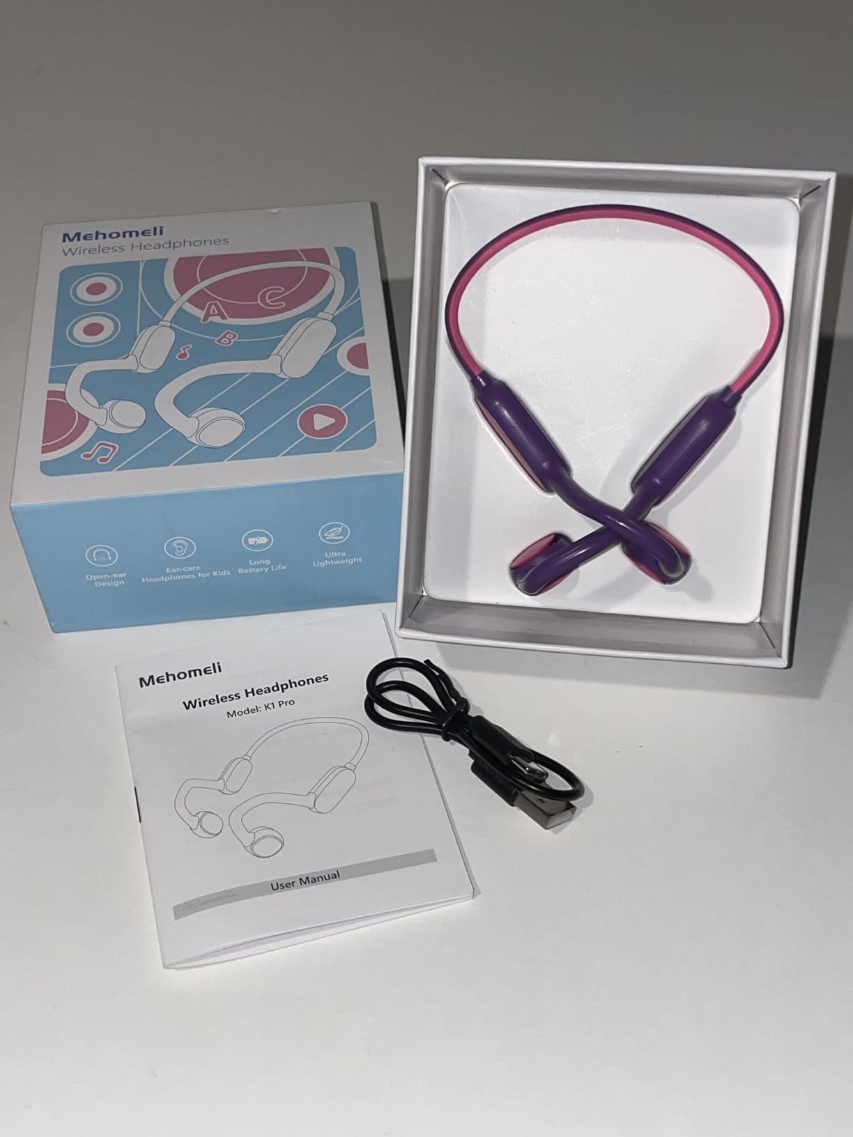 Mehomeli Kids Headphones, Bluetooth 5.2 Air Conduction Open Ear Headphones, 85dB Volume Limiting, Stereo Sound with Mic, IPX5 Waterproof, 20H Playtime, Perfect for School and Outdoor Activities-Blue customer photo 2