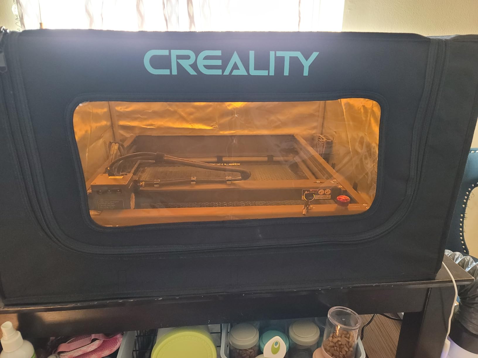 Creality Laser Engraver Enclosure, Isolate Smoke Laser Cutting Machine Protective Cover, Against Odor and Noise Enclosure with Vent for Creality, xTool and Other Laser Engraver, 27.5x28.3x15.7 inch customer photo 1