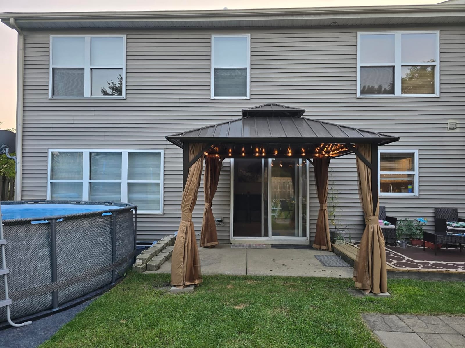 12x12 ft Hardtop Gazebo, Galvanized Steel Double Roof Metal Gazebo, Brown customer photo 1